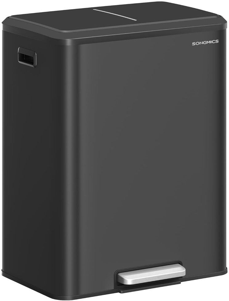 Songmics Steel Step On and Odour Seal Kitchen Rubbish Bin Black 60L