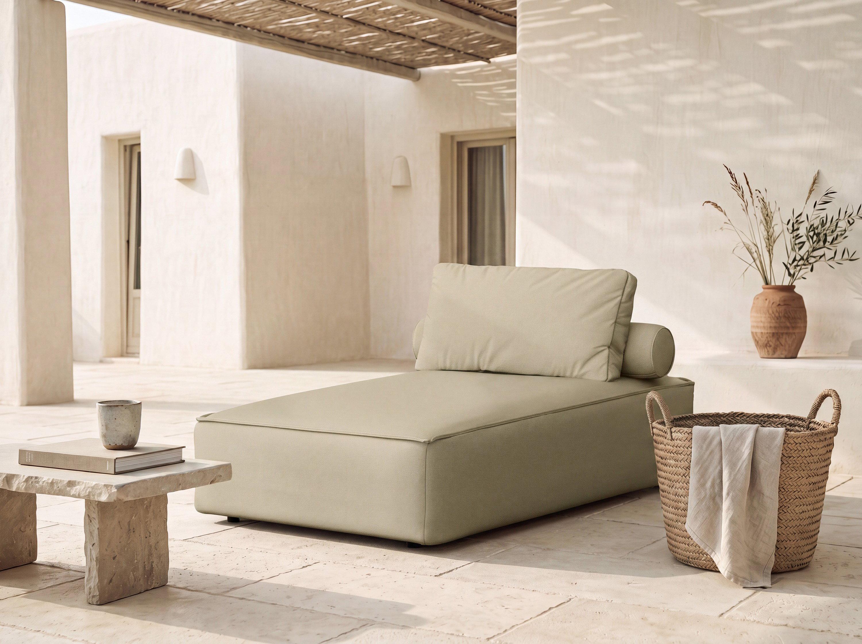 Garten-Récamiere Lorento - 251x73x92 cm Taupe Kunstleder - Für Eine Person - Freistehend - Pflegeleicht - Für Überdachte Terrassen - Hergestellt in Polen