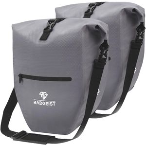 Radgeist Gepäckträgertasche RG-PB-GR-SET-06, grau, 56 Liter, Umhängetasche, Doppeltasche, wasserdicht, reflektierend