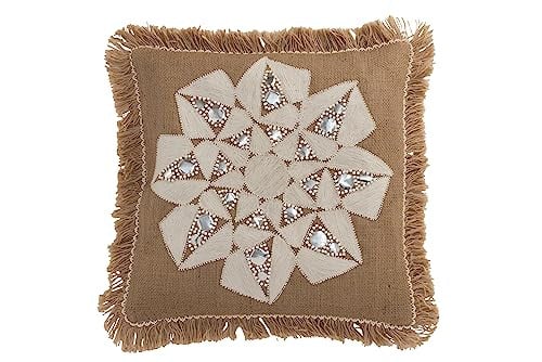 J-Line Abstract Bloem Kussen van Jute in Natuur/Beige