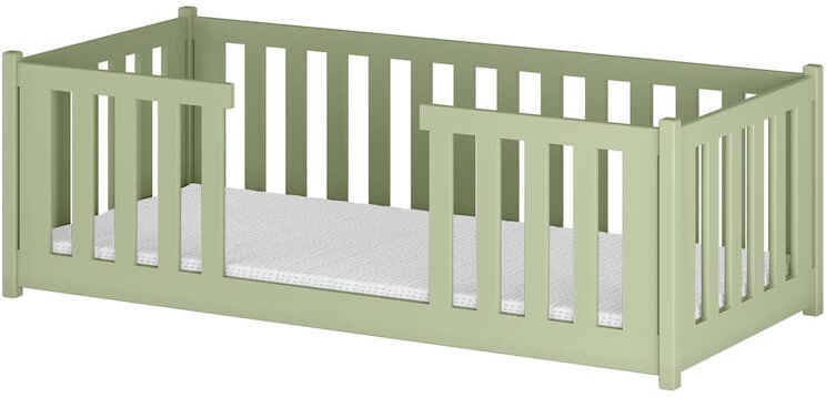 Latitude Run Wooden Single Bed Ferro 90x190cm - Elegant Low Profile with High Guard Panels Olive