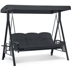 M MCombo 3-Sitzer Hollywoodschaukel mit Liegefunktion, Verstellbarem Sonnendach & Getränkehalter, Gartenschaukel bis 360kg Belastbar Schaukelbank Outdoor Wetterfest 204x118x181 cm 4093 (Dunkgelgrau)