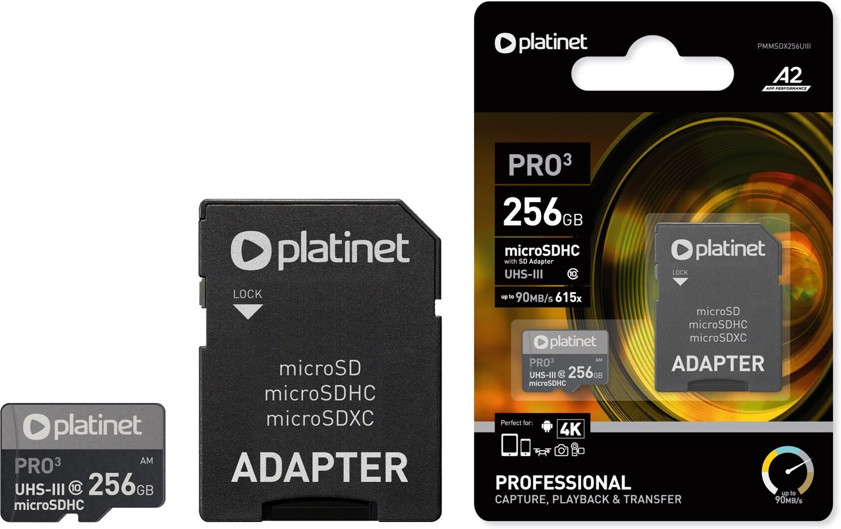 Tarjeta de Memoria MicroSD PROFESIONAL con Adaptador SD 256GB (CLASE 10 UIII A2) - PLATINET