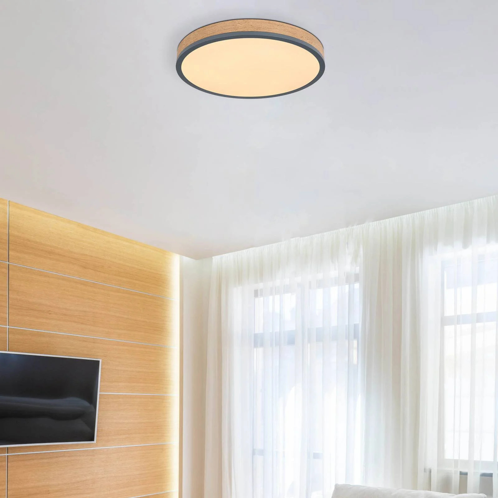 Globo Doro dimbare LED plafondlamp modern rond bruin/grijs Ø 45 cm