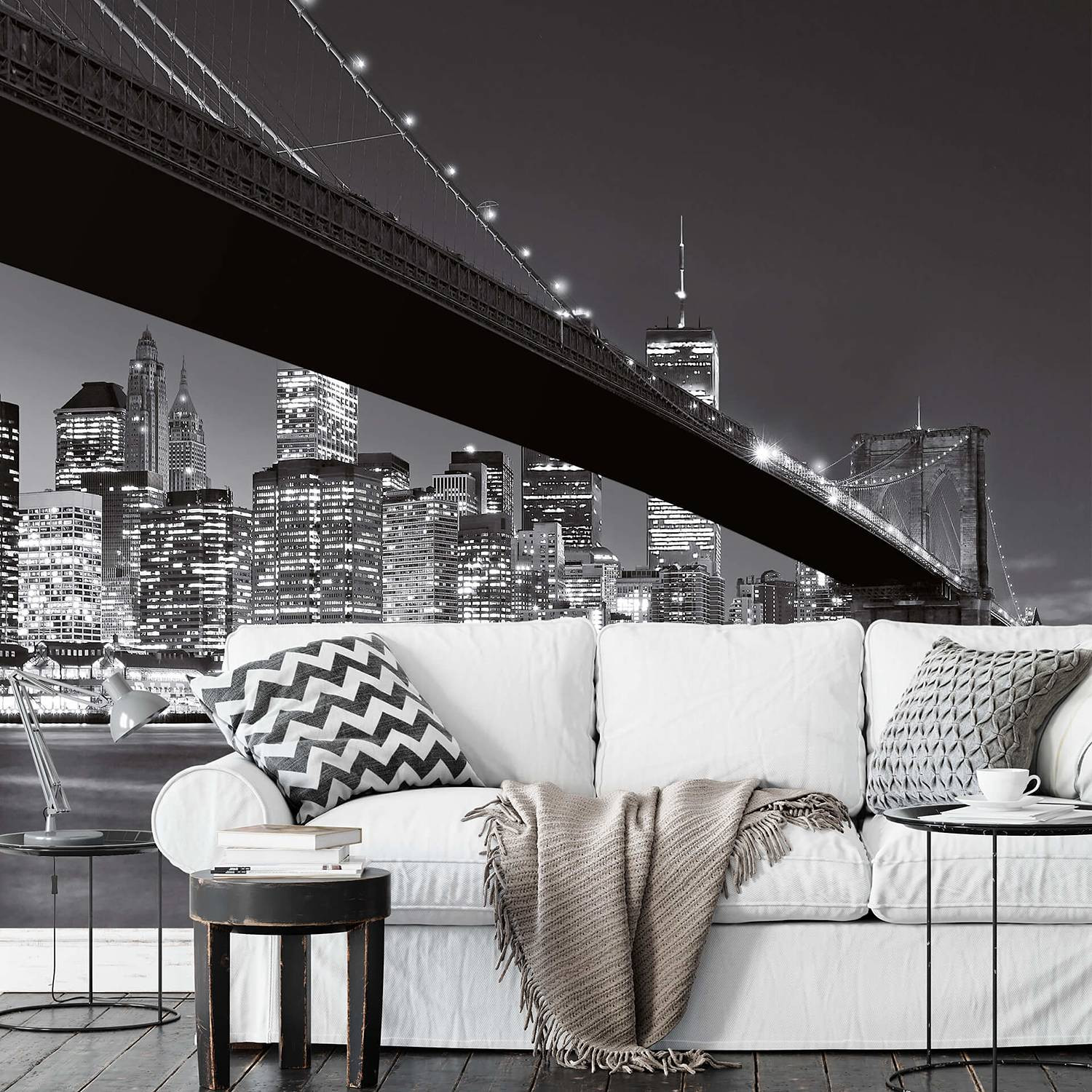 home24 Fotobehang Brooklyn Bridge Urban City Mural - Grijs