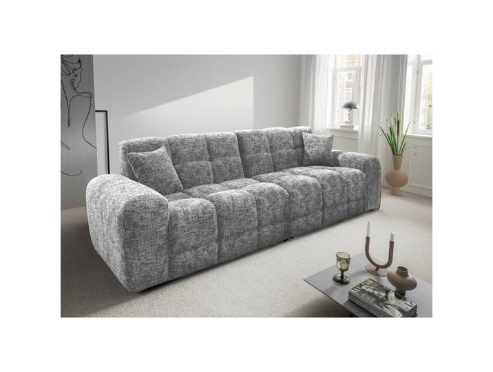 P & B Viersitzer-Sofa, Silberfarben, Kunststoff, Uni, Füllung: Komfortschaum, 300x87x120 cm, Made in EU, Typenauswahl, Wohnzimmer, Sofas & Couches, Bigsofa