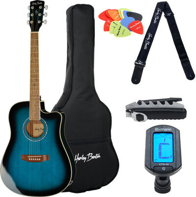 Harley Benton D-120CE TB Bundle Translucent Blau Hochglanz