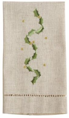 Saro Lifestyle Holly Leaves Embroidered and Hemstitched Guest Towels (Set of 4)