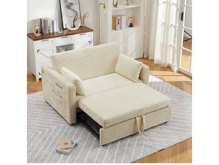Zstar Schlafcouch 2‑Sitzer Cord mit USB‑Anschlüssen cremefarben