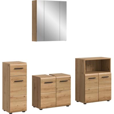 Badmöbel-Set WELLTIME "FLORENZ, 4-teilige Badkombination, hochwertige MDF-Front", braun (artisan oak nb), B:180cm H:185cm T:30cm, Holzwerkstoff, MDF, Kastenmöbel-Sets, Badmöbel-Set, Bad-Kombination, Bad-Möbel, Badezimmer, Kombination, Kombi