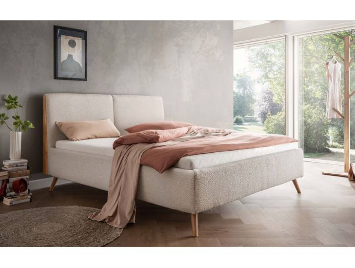 Polsterbett verschiedene Breiten 'Bordeaux I' Wildeiche Stoff beige