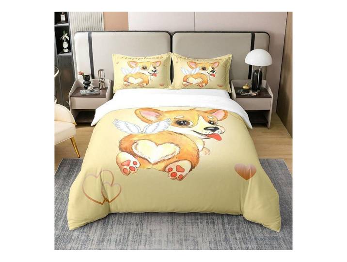 LuxusKollektion Kinderbettwäsche Bettbezug 155x220 Corgi Hund Baumwolle