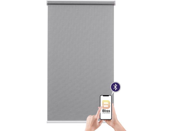 Elektrisches Rollo SUNLINES Mosaik , grau (grau, weiß), B:100cm H:180cm, Kunststoff, Metall, Polyester, Rollos, Elektrisches Rollo, appgesteuert via Bluetooth, mit Akku und Motor, weisser Fallstab