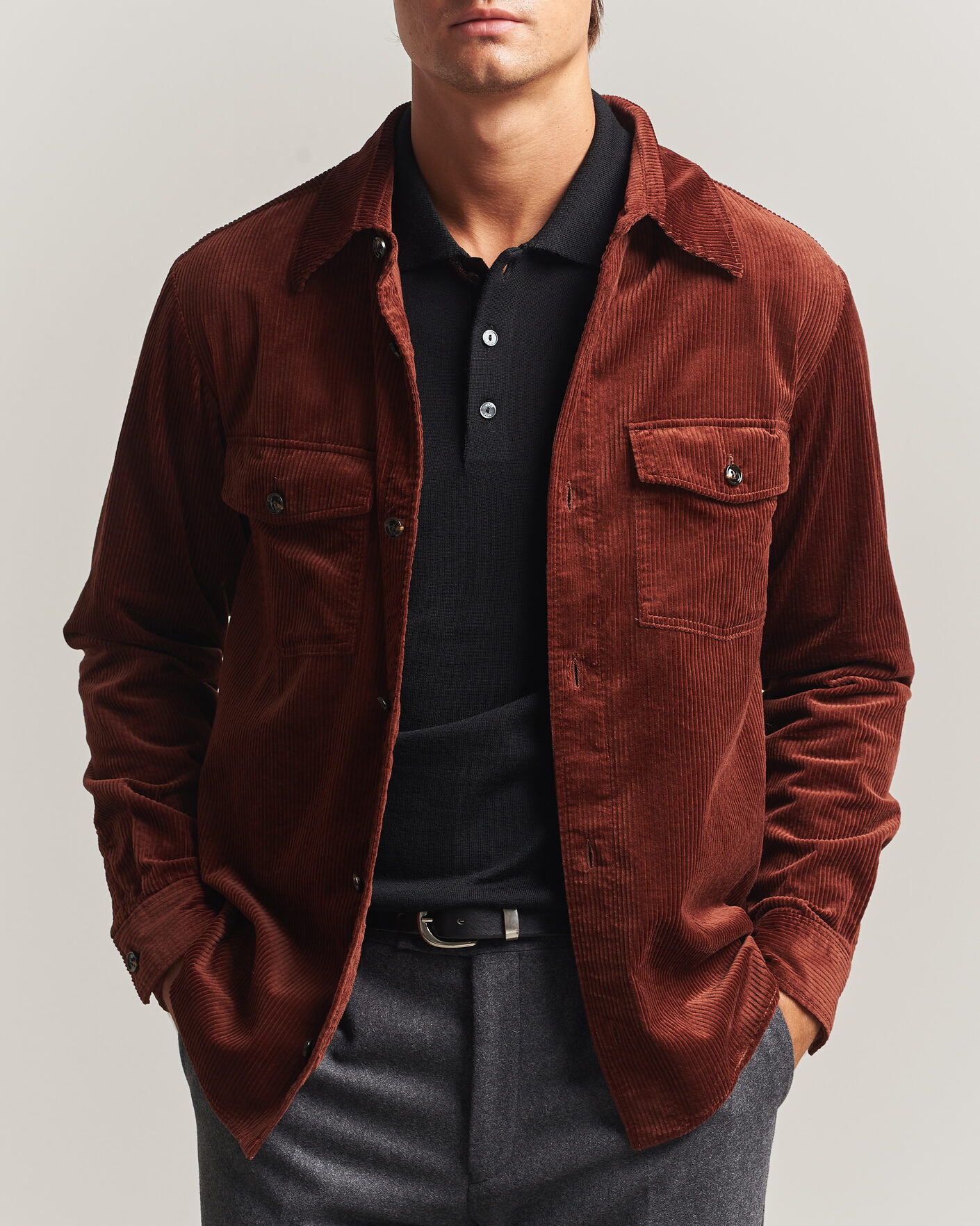 Oscar Jacobson Magnus Cord Shirt Jacket Burgundy men M Rød
