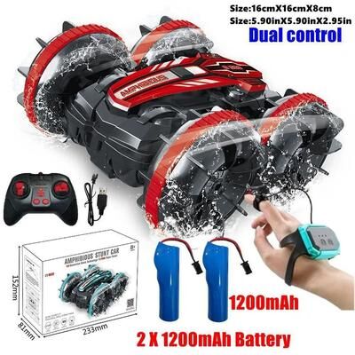 Uplifted Finds Amphibious RC Car Remote Control Stunt Vehicle With Double Sided Flip And 4WD Drift For Kids b500 Red With Watch 2b