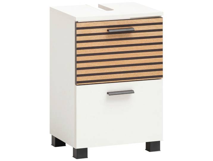 Stylife Waschbeckenunterschrank Katta, Weiß, Eichefarben, Kunststoff, Streifen, 1 Schublade(n) Schubladen, 40.2x60.8x35 cm, Made in Germany, stehend, Typenauswahl, Badezimmer, Badmöbel, Waschbeckenunterschränke