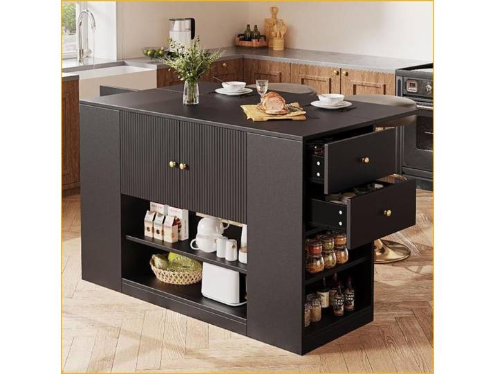 Kitchen Islands & Carts - Moderne avec Rangement Ample & Plateau Réglable - Noir