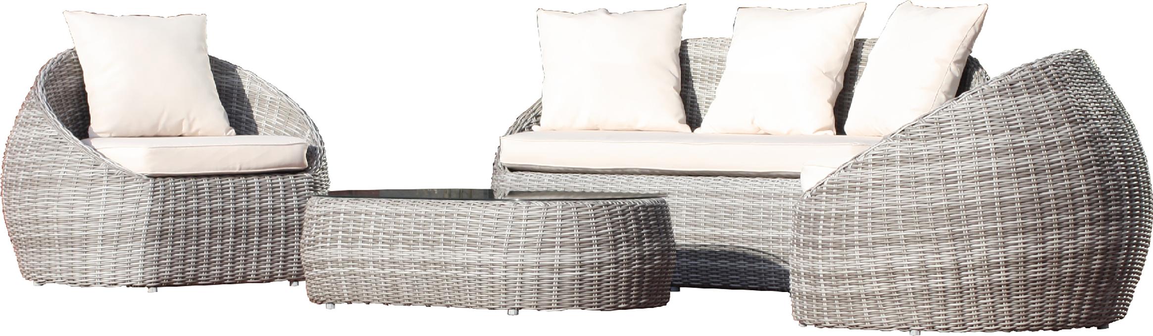DCB GARDEN ISA 5-tlg. Outdoor Lounge Set Grau: 3-Sitzer + 2 Sessel, Glastisch, Kissen abnehmbar