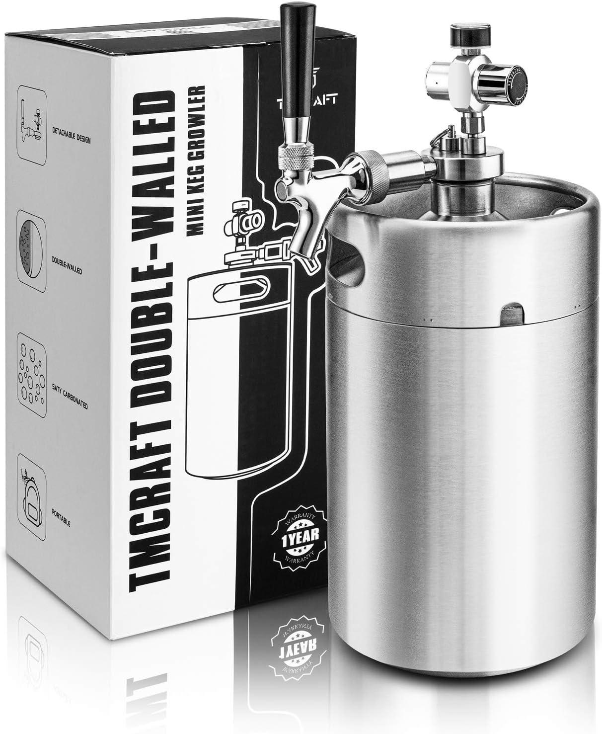 120 oz Doppelwandiger Mini-Keg-Growler, Druckreguliertes Heim-Biersystem mit abnehmbarem Zapfhahn und Regler, bewahrt Frische und Kohlensäure