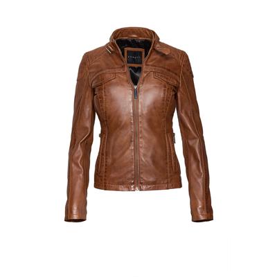 Lederjacke BUGATTI "bugatti Lederjacke", Damen, Gr. 44, braun (cognac), Obermaterial: 100% Lammleder LEL., uni, regular fit, Jacken, Taillierter Schnitt
