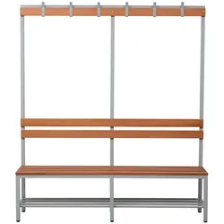 PROREGAL Sitzbank Seal | Freistehend | Rückenlehne | Hakenleiste, Schuhrost | HxBxT 40x160x40 cm | Holz