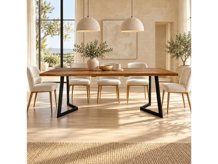 Table à manger bois recyclé teck pied accent 220 cm CLEVELAND