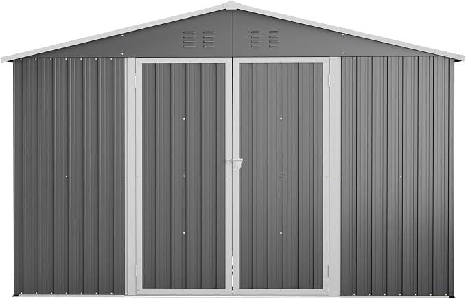 Gartenhaus XXXL 300x252x191cm, Geräteschuppen aus Metall mit Satteldach, 2 Schiebetüren, Wetterfest, Grau, Für Motorräder, Fahrräder, Gartengeräte
