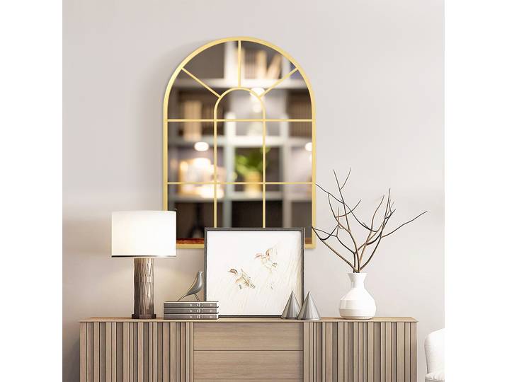 HOMCOM Miroir Mural Voûté Métal Doré 70x50cm Décoratif