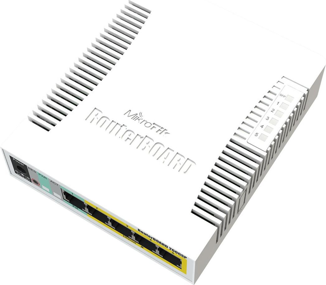 MikroTik CSS106-1G-4P-1S netwerkswitch, Gigabit Ethernet, Power over Ethernet (PoE), wit