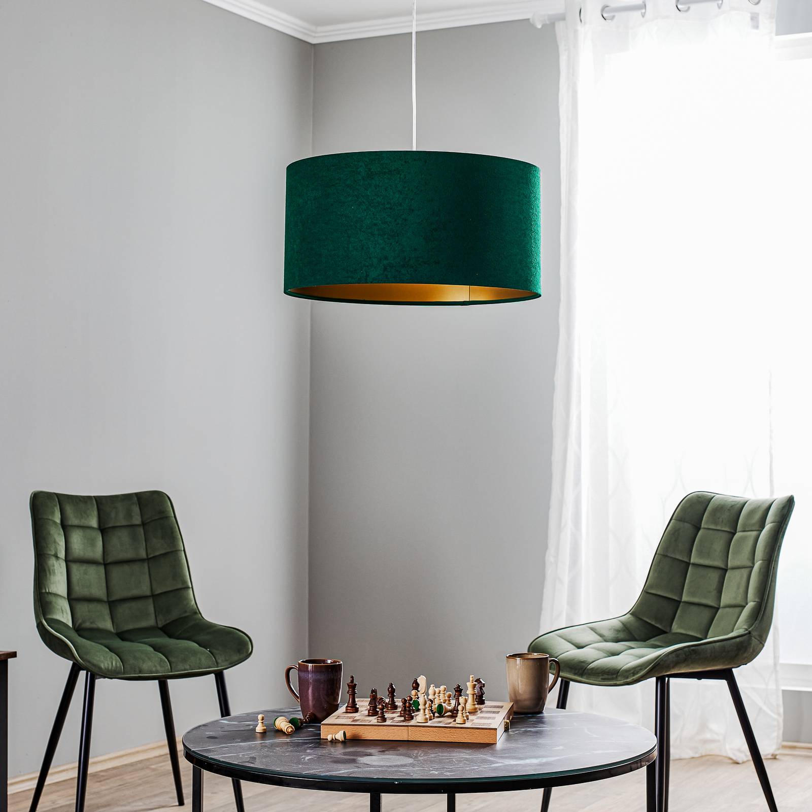 Hängelampe Salina Maco Design, dimmbar, grün, für Wohn- / Esszimmer, Textil / Stoff / Seide, Modern, Pendelleuchte
