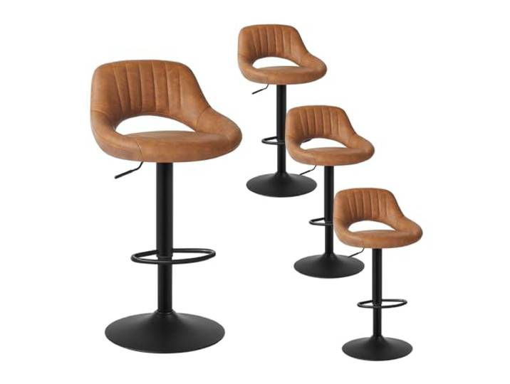 EUGAD 4X Barhocker Tresenhocker Bistrohocker Designer Hocker drehbar und stufenlos höhenverstellbar mit Rückenlehne aus Kunstleder Gestell aus Stahl Braun, 0667BY-4