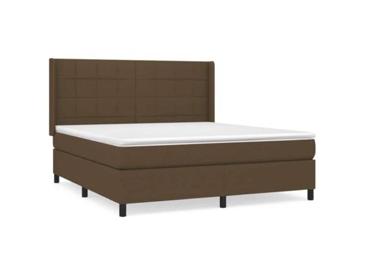 KKgypkn Boxspringbett mit höhenverstellbarem Kopfteil, Taschenfederkernmatratze 180x200 cm, Dunkelbraun, Stoffbezug