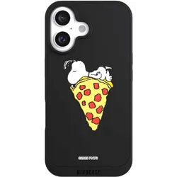 Nivocase Handyhülle für Apple iPhone 16 Hülle NIVOpure Case Schwarz Pizza Peanuts Snoopy (Apple iPhone 16), Smartphone Hülle, Schwarz