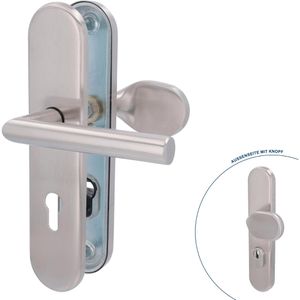 Alpertec Drückergarnitur Security Moskau WET PZ ZA, Edelstahl matt, mit Langschild, für Profilzylinder