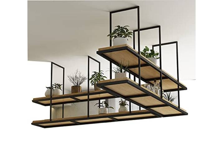 Deckenregal Hängend Küche Bar Deckenhänger Weinregal 2 Etagen schwebende Regale – Metalleisen Deckenregal für Aufhängen, Aufbewahrung, Organizer aus Holz, Regale, Pflanzen, Blumentopfständer für die