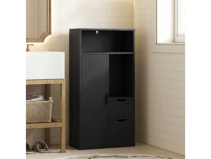 HOMCOM Meuble Salle de Bain Noir 2 Tiroirs 50x25x100cm