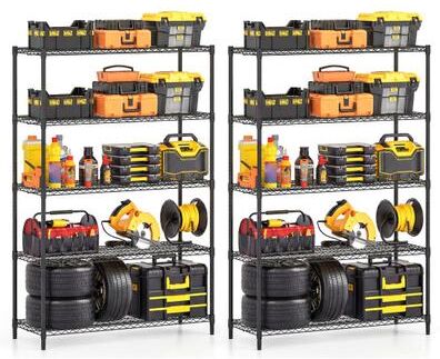 Costway 5-Tier Metal Storage Shelving Unit Set of 2 Adjustable Utility Shelf with V-Shaped Wire Rack-Black