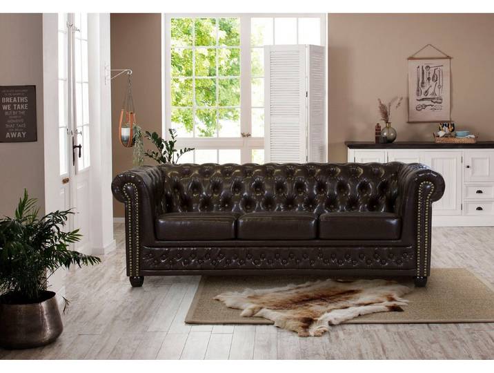 Home affaire Chesterfield-Sofa Rysum, Chesterfield-Optik, in 2 Bezugsqualitäten, 2 Ausf. schnell lieferbar