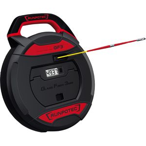 Runpotec Kabeleinziehhilfe GF3, Einziehband aus Glasfaser, für Ø 10 - 50 mm Leerrohre, 450 kg Bruchlast, Meterzähler, 30m