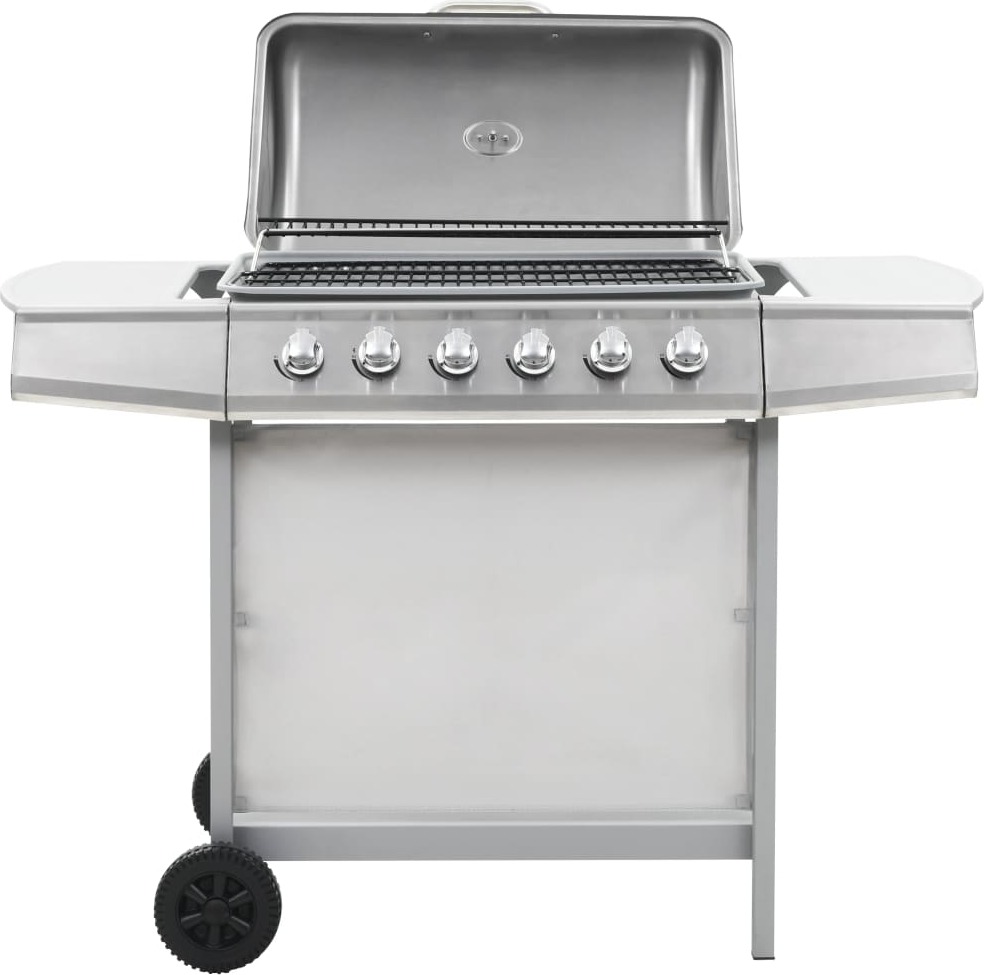 Gasgrill mit 6 Flammen Edelstahl Silbern