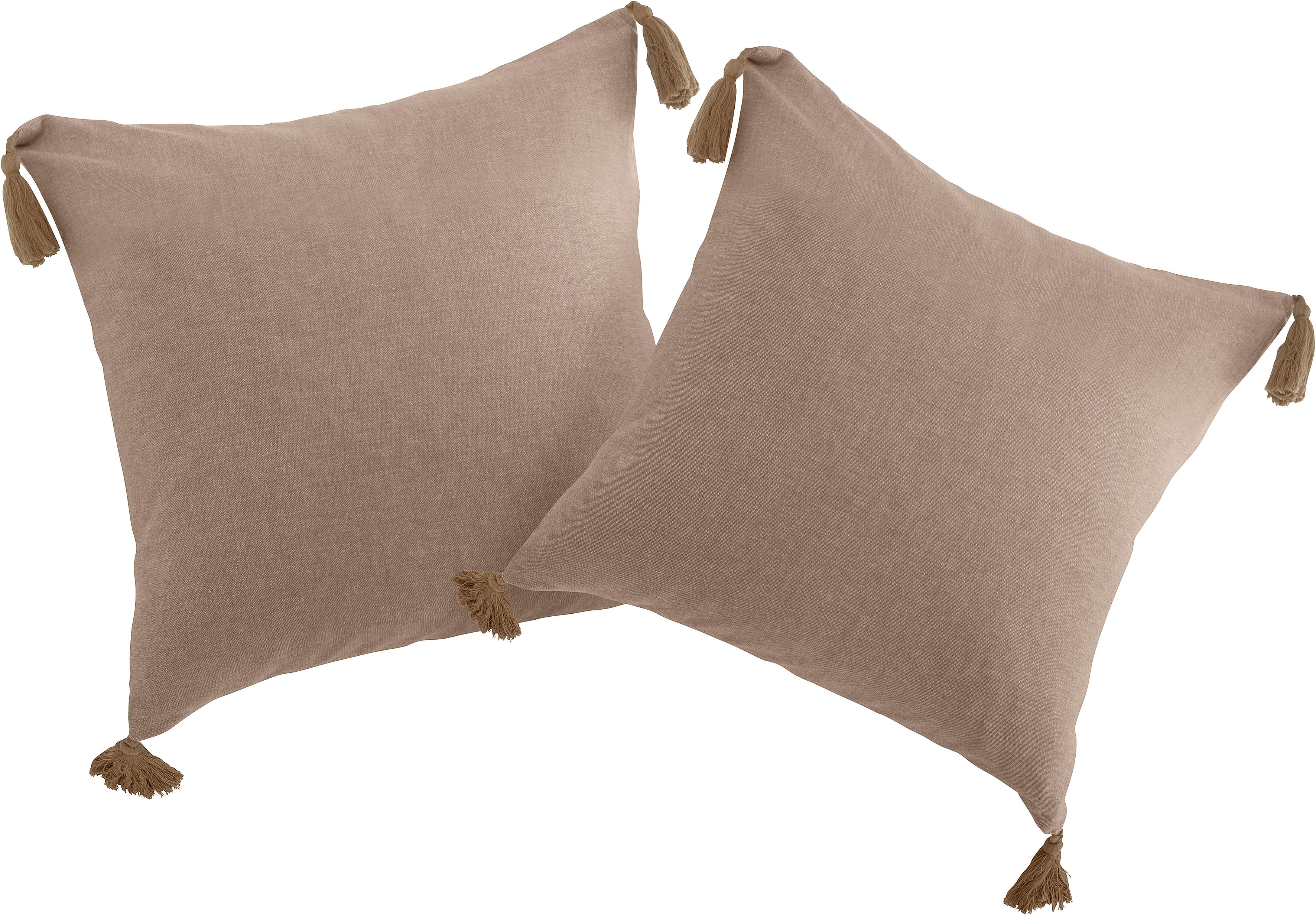 Dekokissen "Jada", beige (beige, unifarben), B:50cm L:50cm, Baumwolle, LEGER HOME BY LENA GERCKE, Dekokissen_Sitzkissen_Kissenhüllen, Dekokissen, Kissenhülle ohne Füllung,Reissverschluss, 2er Set, modern, 50x50, Quaste beige, unifarben B/L: 50cm x 50cm, 2