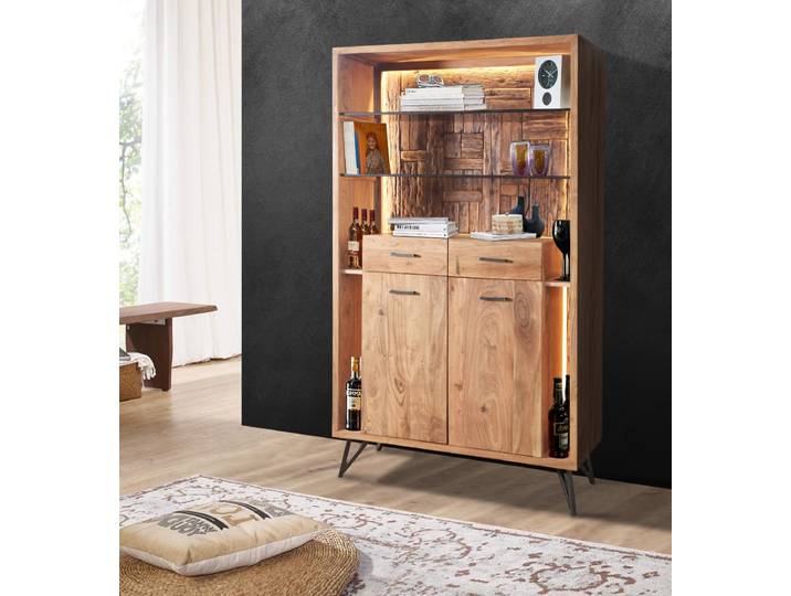Regal Hudson aus massivem Akazienholz mit 2 Türen und 2 Schubladen – Montierte Lieferung – 3%-Vorkasse-Rabatt