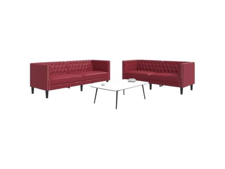 pokgdf 2-TLG. Chesterfield-Sofa-Set Weinrot Kunstleder Knopftuft-Design, Dick Polsterung, Stabile Beine, Pflegeleicht, Elegant