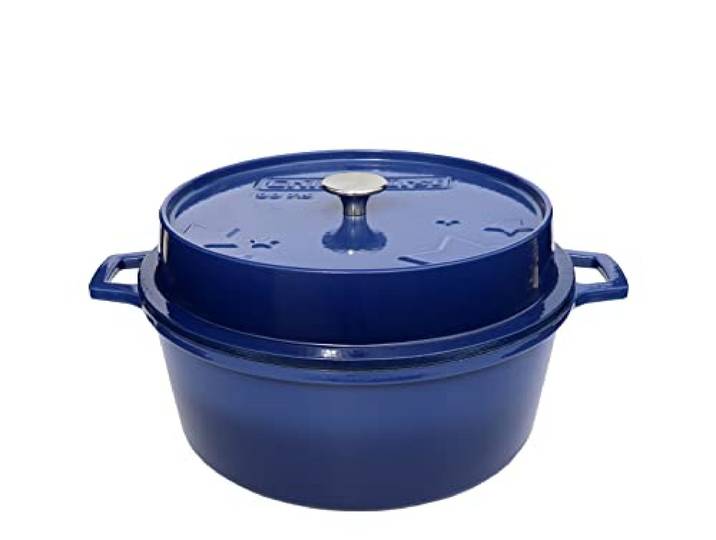 Grillfürst farbig emaillierter Dutch Oven ca. 7,5 Liter Fassungsvermögen - stabil stehender Gusseisentopf ohne Füße, blaue kratzfeste Emaillierung, multifunktional, ca. 18,5 x 38,8 cm, DO7,5