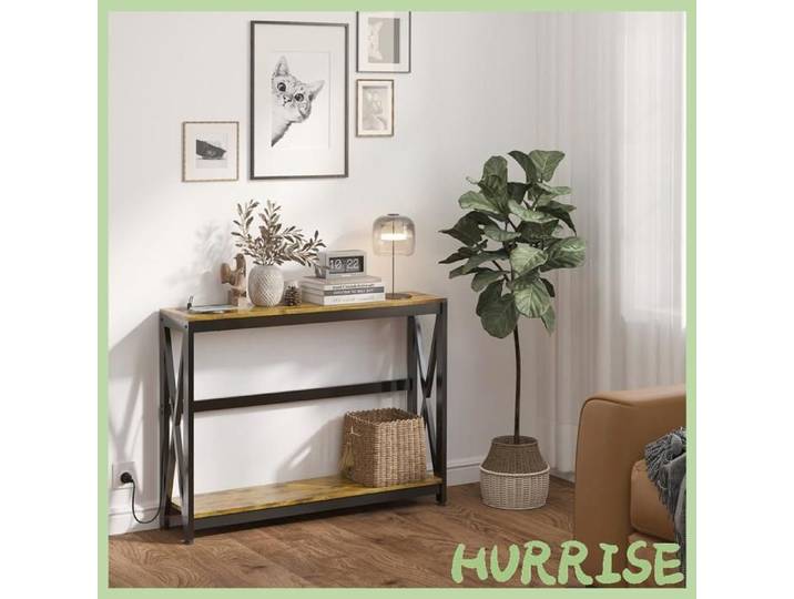 Cocosity Console Meuble Étroite À 2 Niveaux Style Industriel Avec Prises De Courant Et Usb 100 X 24 X 75 Cm Marron