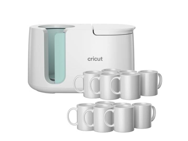 Cricut Tassenpress-Starter-Set – inklusive Tassen-Wärmepresse und 12 leeren Keramiktassen (weiß, 340 ml)