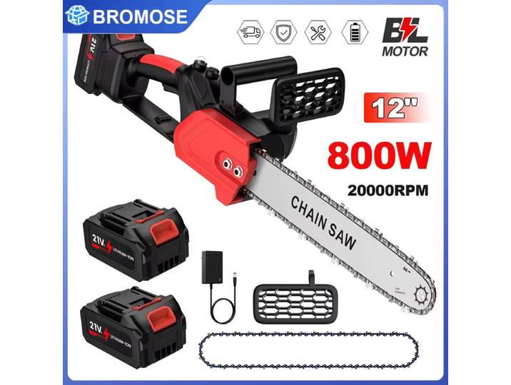 Scie à chaîne sans balais Bromose 3500W, 20000 tr/min, scie à chaîne électrique portative à batterie lithium, scie de débardage rechargeable au lithium-ion