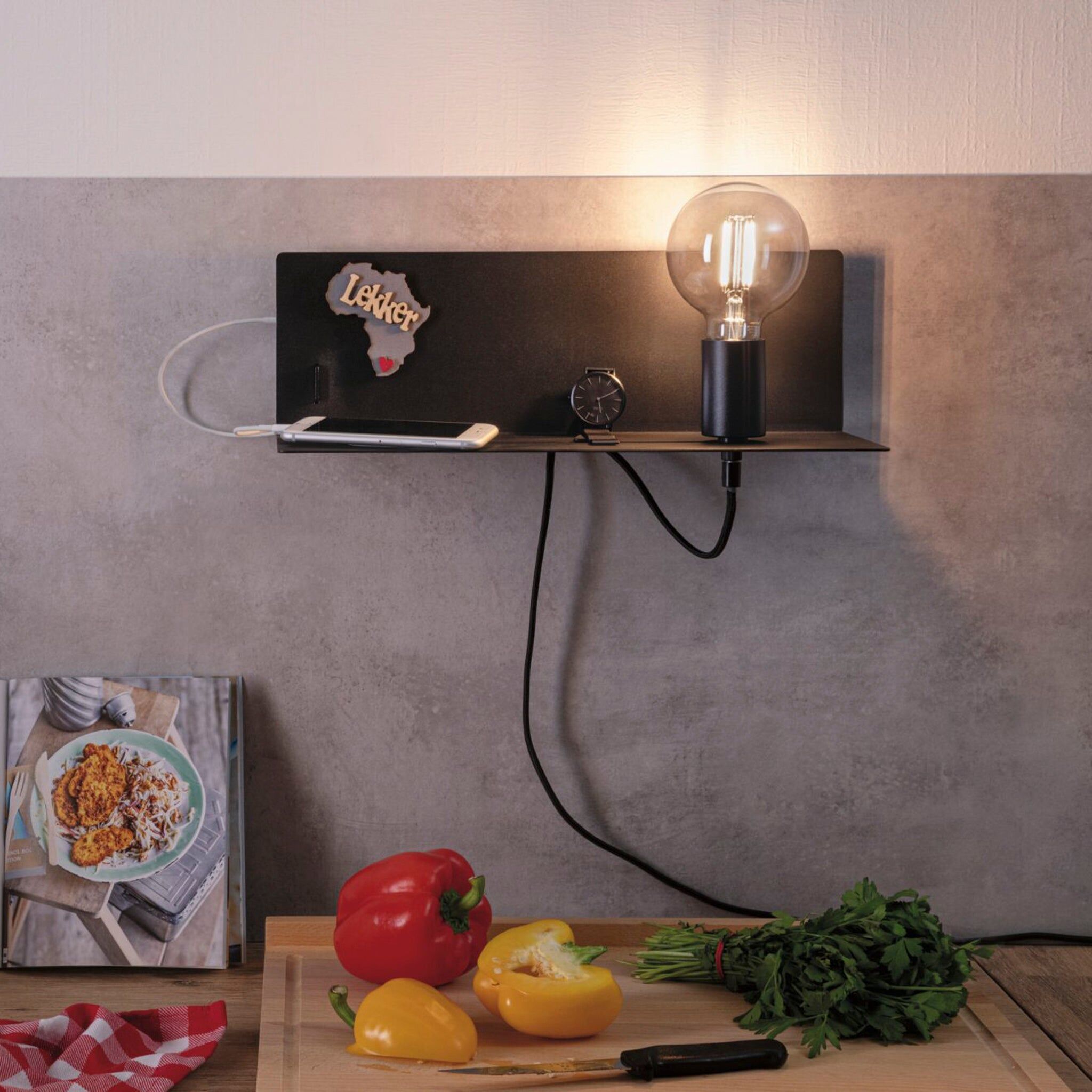 Paulmann - Devara 40W Wall Mounted Lamp with USB Port in Black Matt