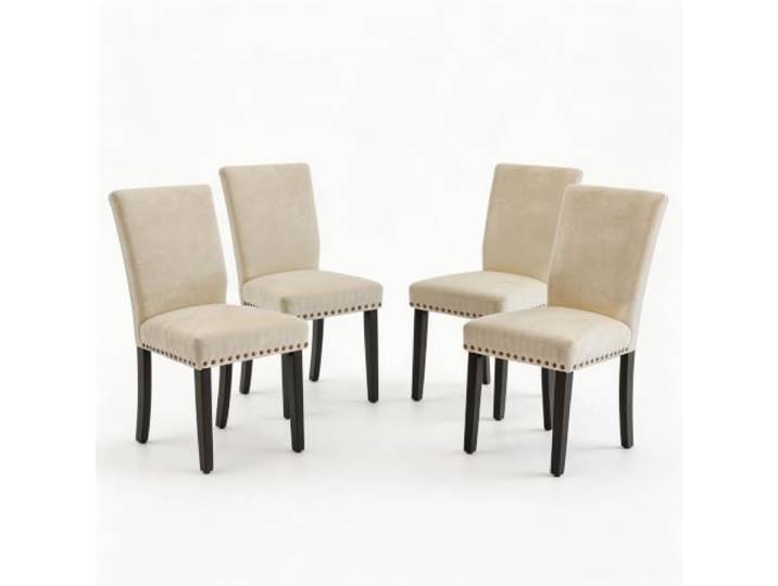 GarveeHome Esszimmerstühle 4er-Set Parsons Stoff Massivholzbeine Offwhite Weiche Sitzfläche, Rückenpolster, Stabiler Stand, Dekornägel, Essbereich