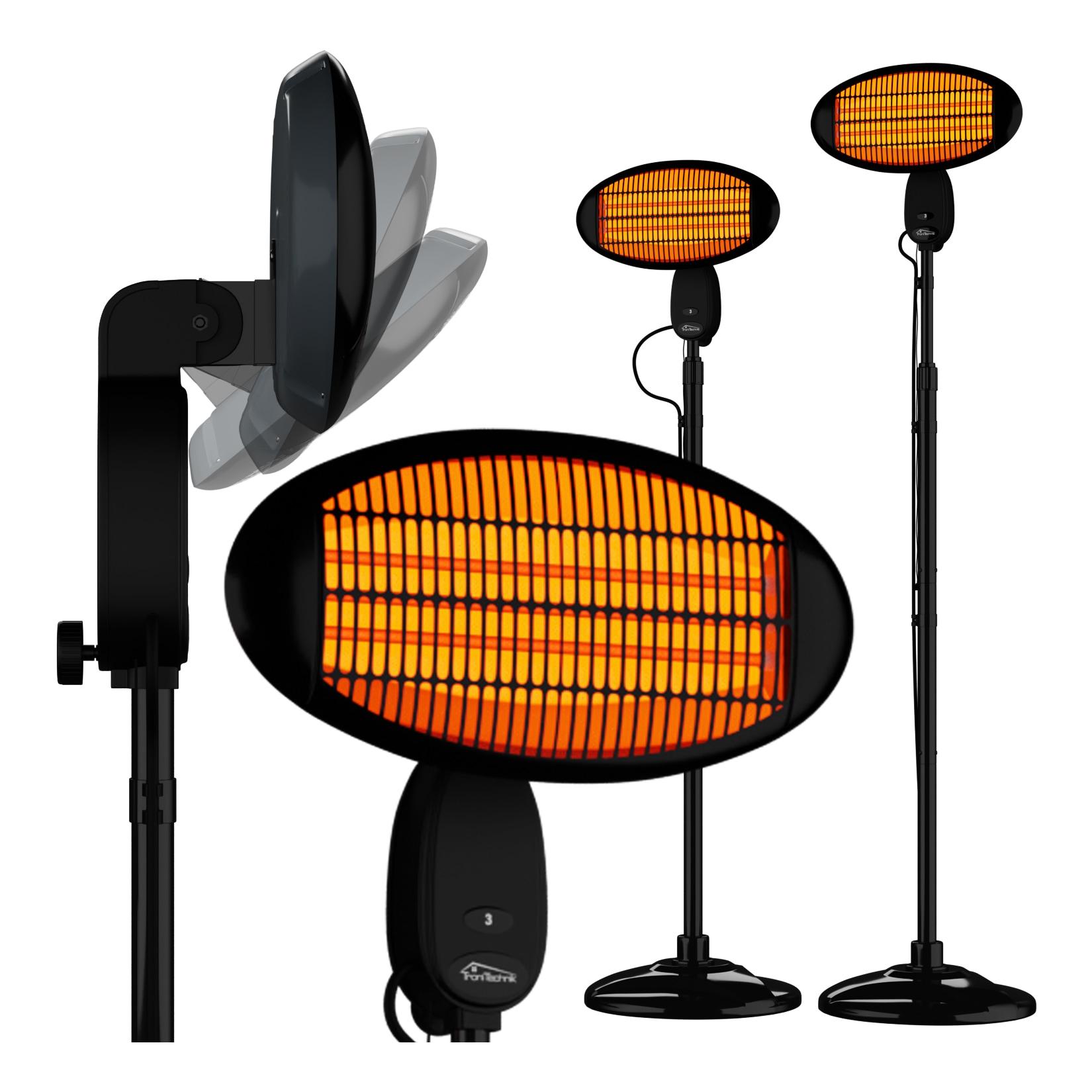 TroniTechnik® Quartz-Heizstrahler mit 3 Stufen, Standstrahler mit verstellbarer Teleskopstange und Kopf, 2000 Watt Terrasse